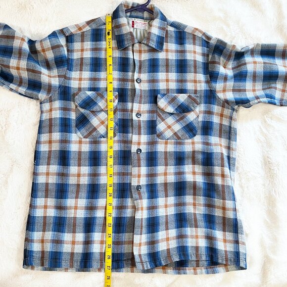Vintage 1950s / 1960s Mac Phergus Sportswear Blue Plaid Button Down Size Medium - Picture 5 of 7